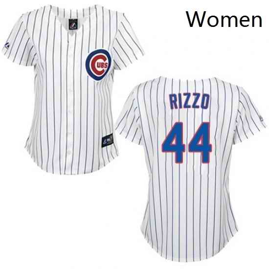 Womens Majestic Chicago Cubs 44 Anthony Rizzo Replica WhiteBlue Strip Fashion MLB Jersey